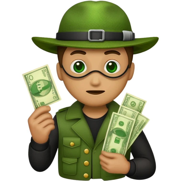Make a robber emoji holding a bank cash emoji