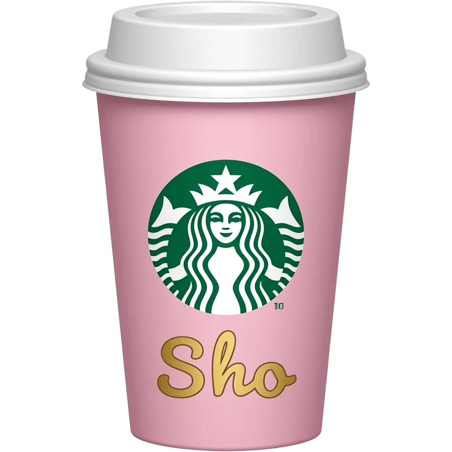 Starbucks pink cup with the logo and my name Sho in gold letters emoji