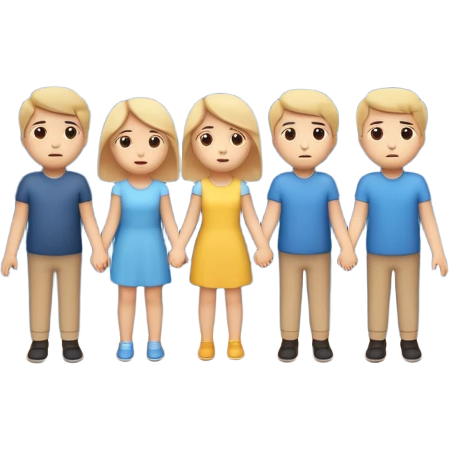 small group of simple emoji figures holding hands looking up at a falling star with calm slightly sad faces emoji