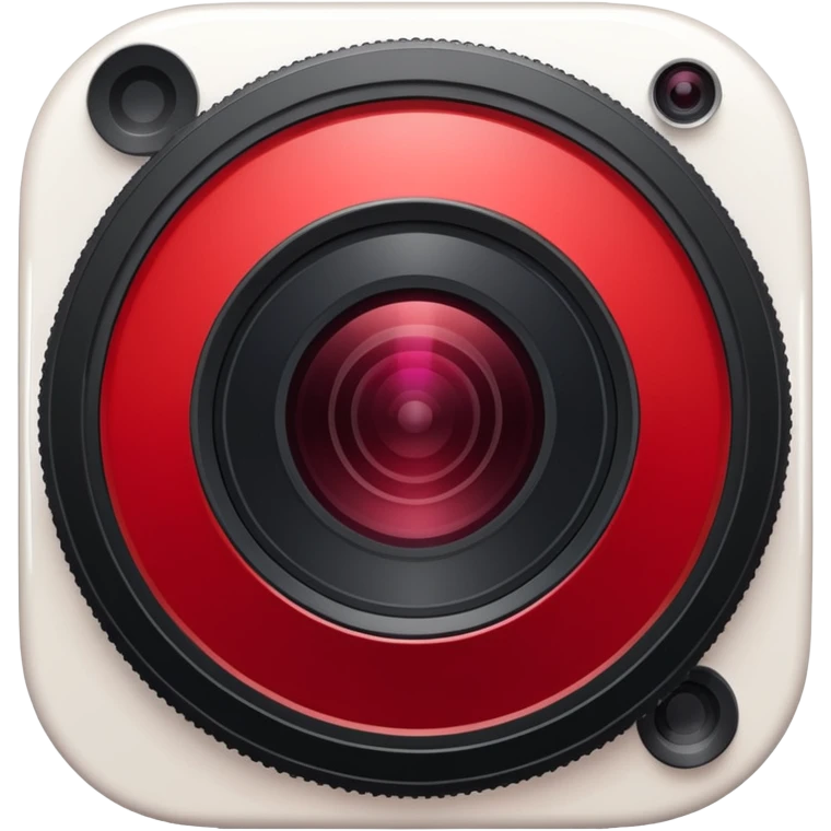 A round camera lens, apple emoji style, minimalist, with highlights, no faces, red emoji