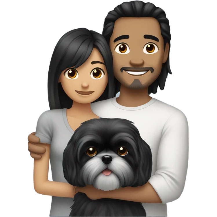 Guy with long black hair with a black gray shih tzu emoji