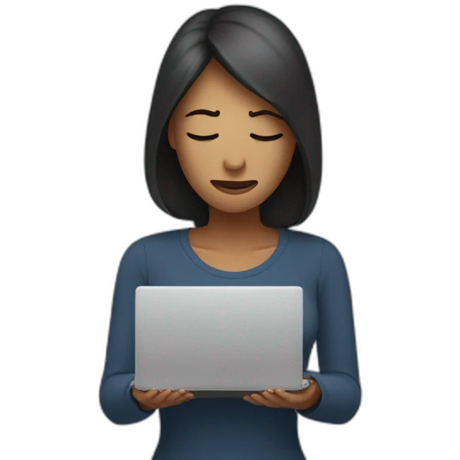 woman stressed with laptop holding head emoji