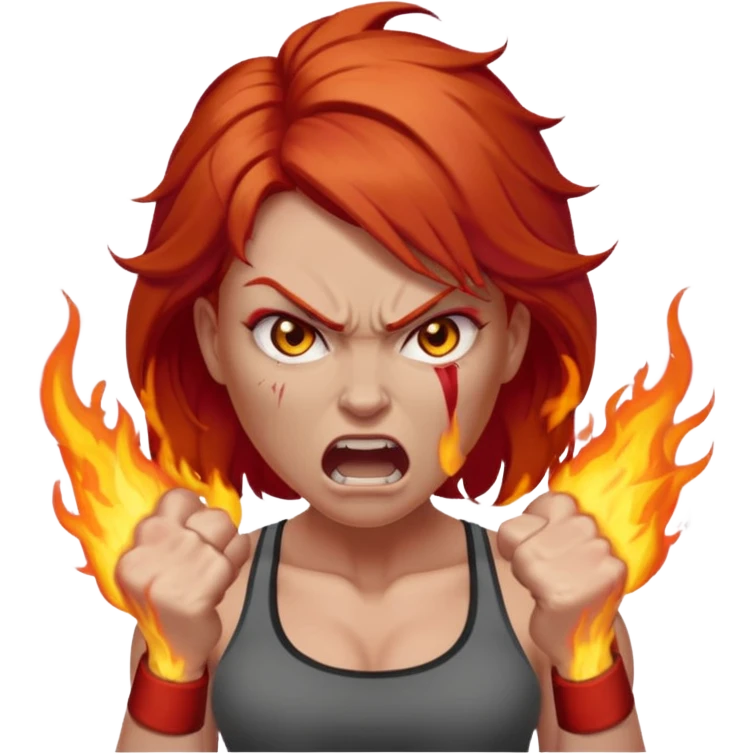 burning angry bodybuilder red haired woman emoji