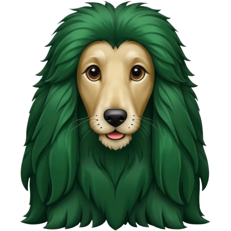 dark green dog extra furry afghan hound. The dog fur is totally dark green emoji