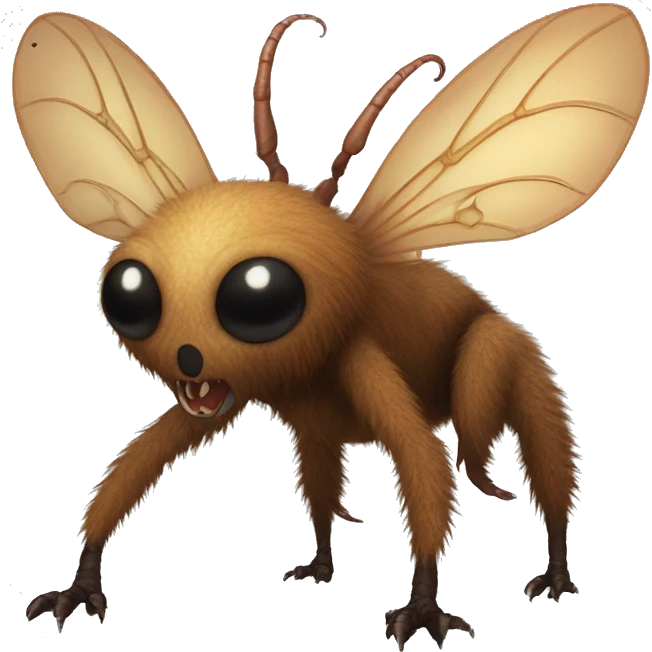 Brown furry alien beast with tendrils on its side, 4 clawed legs, and black eyes and insectoid wings and a long tail  emoji