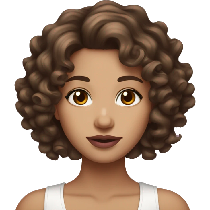 brunette short heatless curls hair girl brown eyes and white skin pink lips emoji