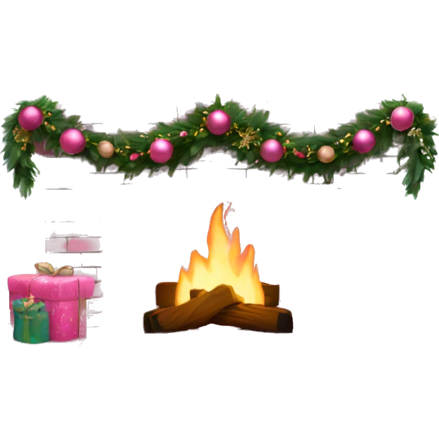 White brick fireplace with pink Christmas decor emoji