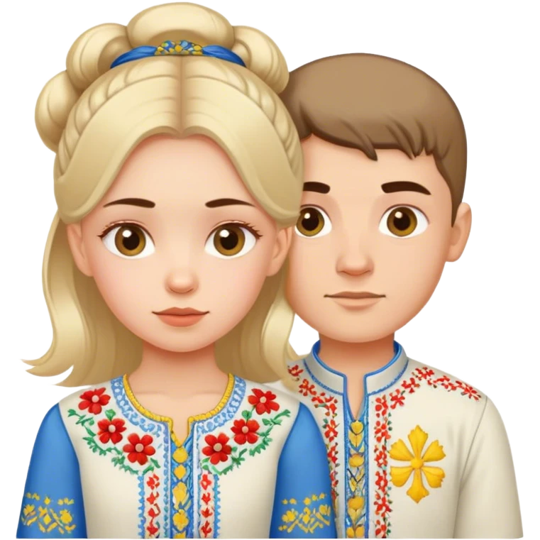 A Ukrainian girl in an embroidered shirt and a Ukrainian boy in an embroidered shirt emoji