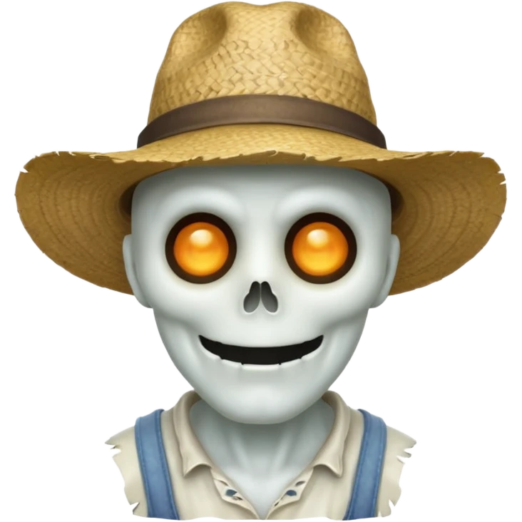 ghost farmer portrait, head and shoulders only, straw hat, spooky pale face, cracked skin, haunted vibe, 3D cartoon, mobile game icon style, clean background, no text, no watermark
 
 emoji