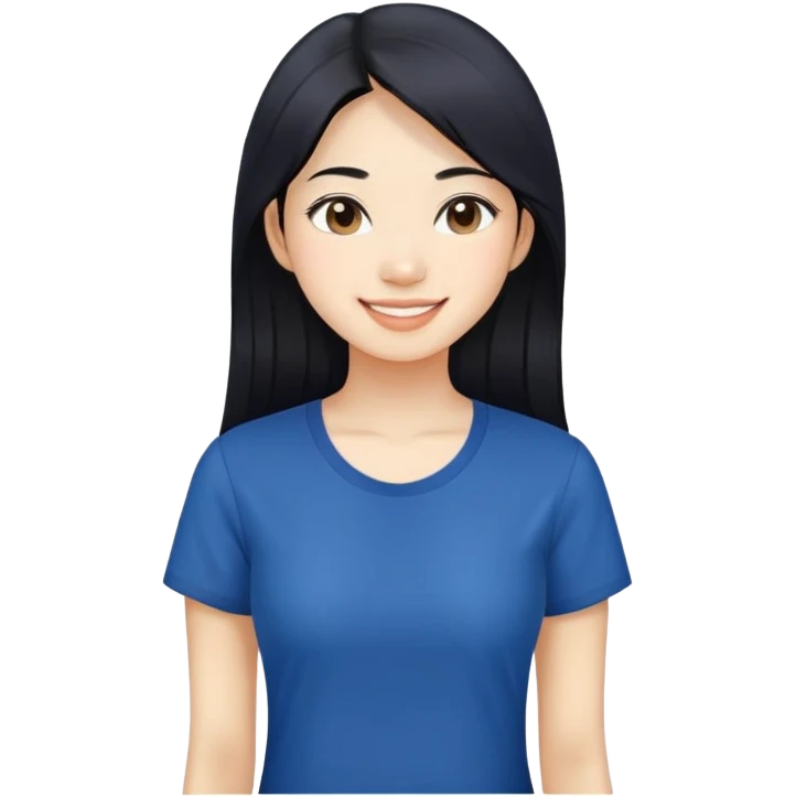 nữ 20 tuổi, tóc đen, dài , mượt, mặt cưới tươi vui vẻ, áo xanh đậm emoji