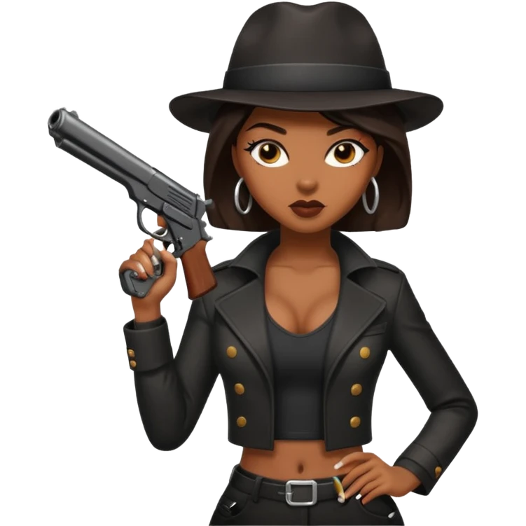 A sexy black female gangster with a gun emoji