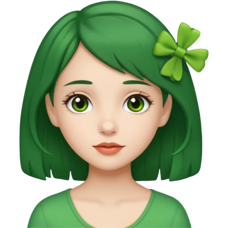 brunette girl with green color hairclip emoji