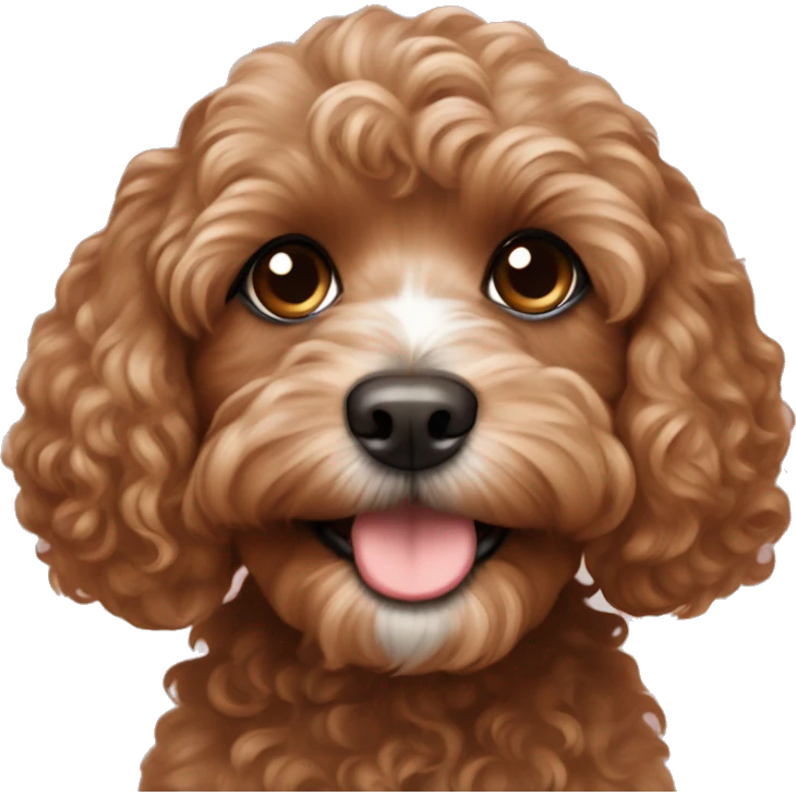  brown cavapoo with the cutest puppy face but with curly hair  emoji