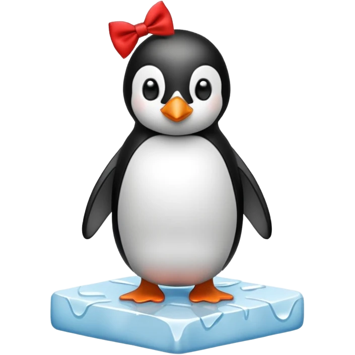 penguin, red bow tie, standing on small ice melting block emoji