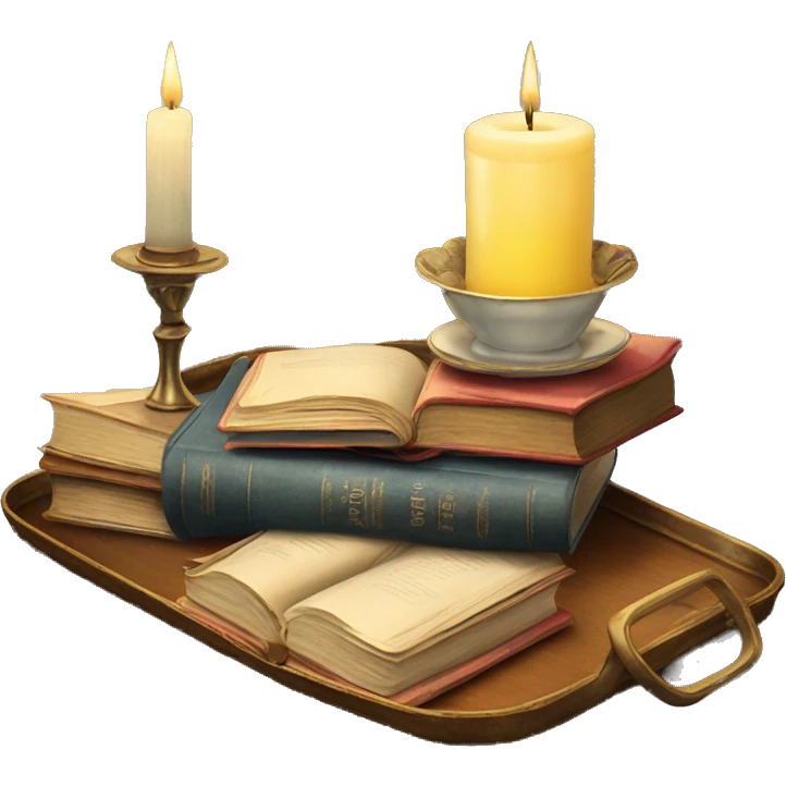 vintage tray with books and candle emoji