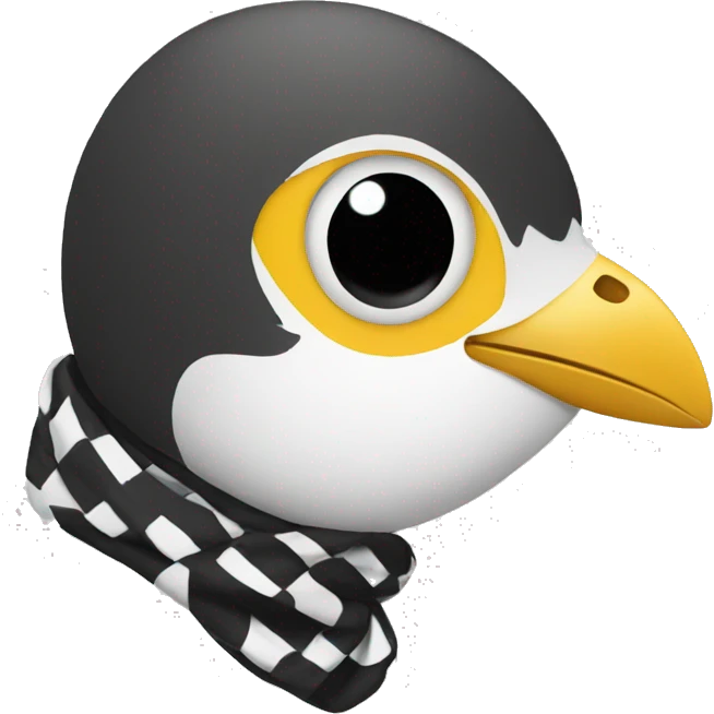 A bird with a black and white square neck scarf emoji