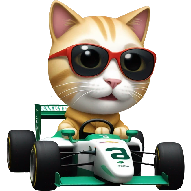 Cat in f1 car with sunglasses emoji