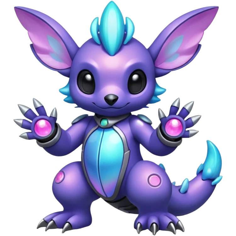Mechanical Nebulae Beautiful Gorgeous Pretty Pastel Hot Exotic Lush Warm Cute Adorable Colorful Shiny Iridescent Futuristic Modern Cybernetic Stitch-Protogen-Vernid-Fakémon-Pokémon-creature-fusion (full body) emoji