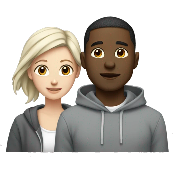 Black man and white girl couple in grey hoodies  emoji