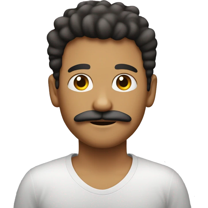 Joven de pelo corto y rizado con bigote emoji