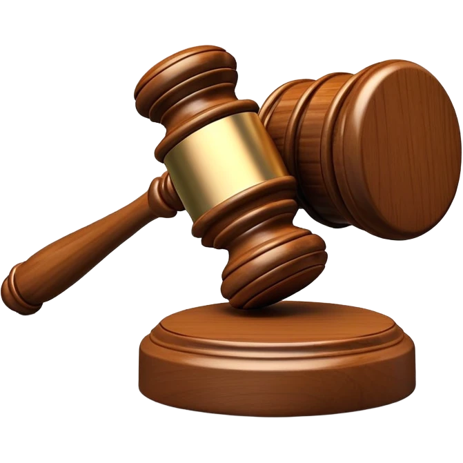 An emoji representing justice and penalty. A wooden judge's gavel striking a sound block, symbolizing a legal decision or punishment. The design is simple, 3D, and slightly glossy, resembling official court decisions emoji