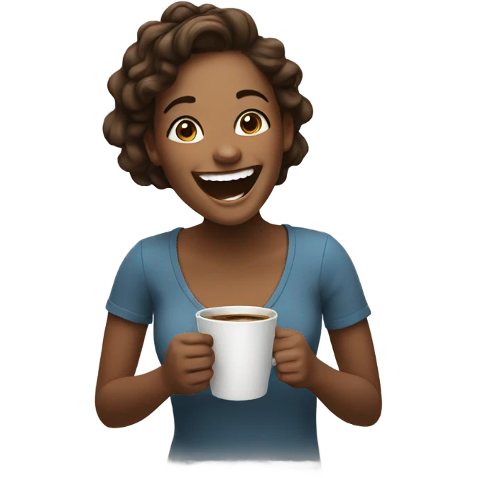 Girl laughing holding coffee emoji