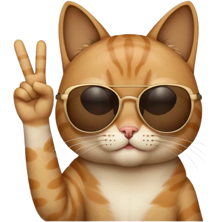 a cat wearing sunglasses a saying peace out on his head there would be written peace out and he will do the pose for peace out emoji