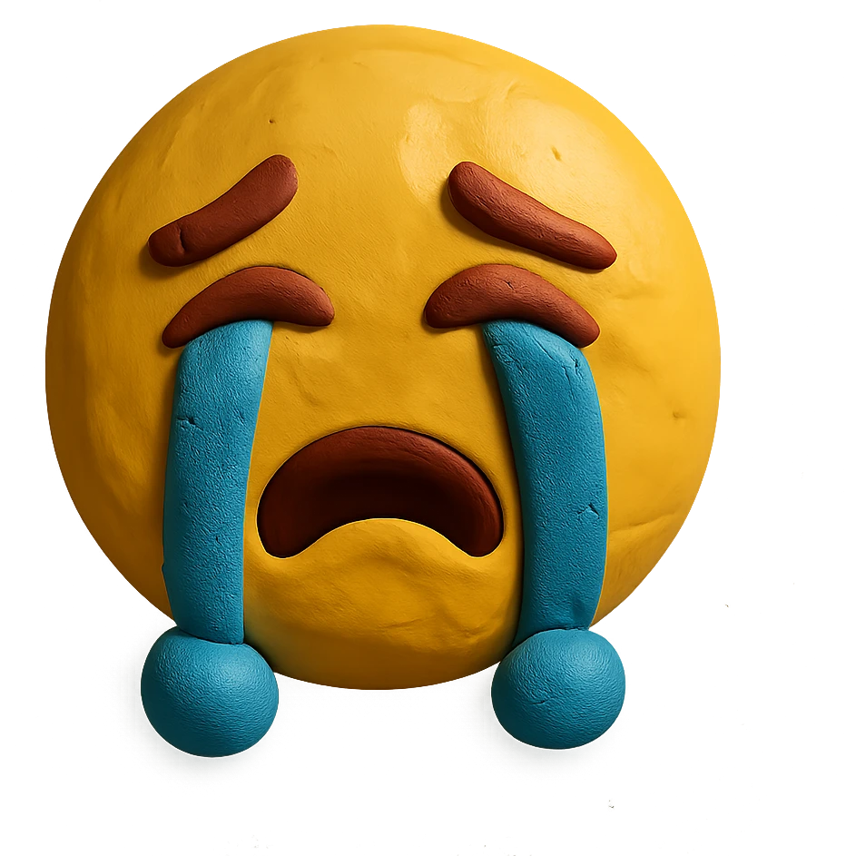 funny crying emoji in claymation style emoji