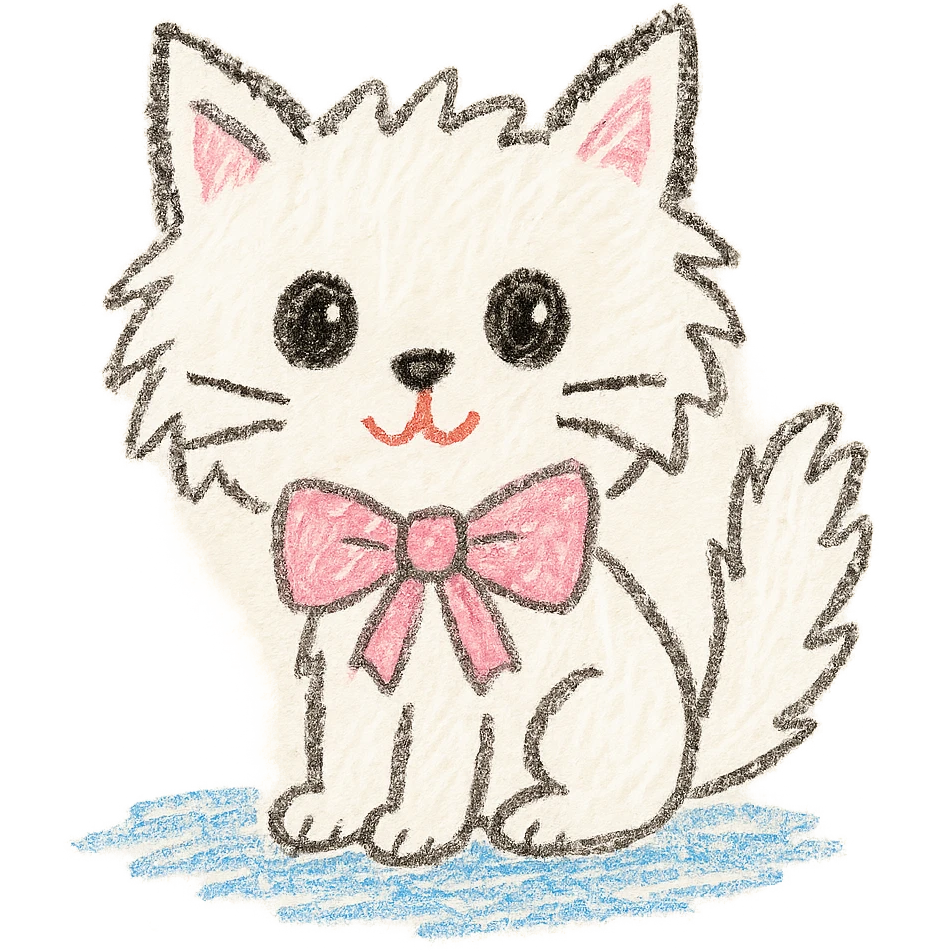 cute fluffy white kitten with a light pink bow emoji