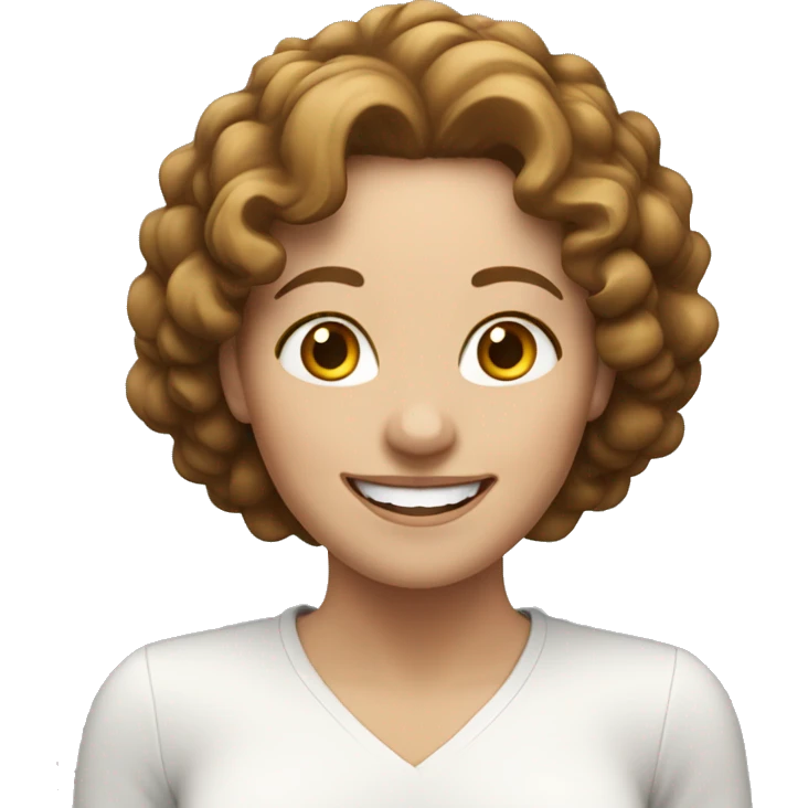 white woman very happy, brown and not much curly hair emoji