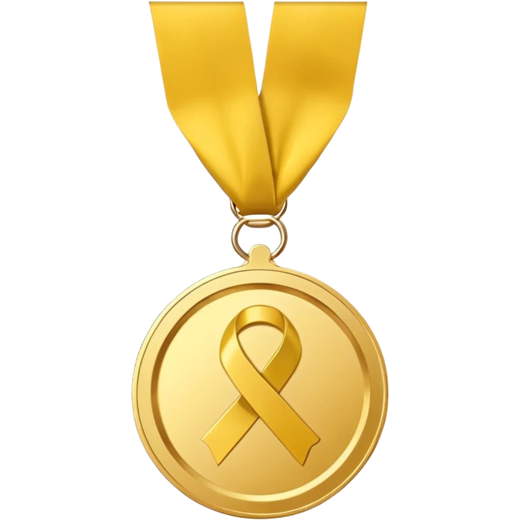 A golden medal with a glossy finish, featuring a central gold awareness ribbon symbol, NO NECK RIBBON emoji