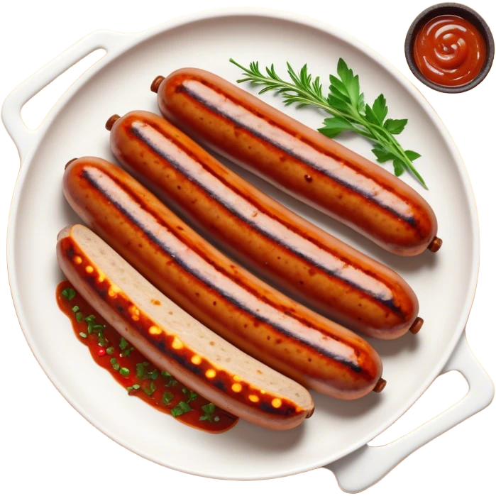 Cinematic spicy chipotle sausage, glistening with smoky, tangy sauce, charred and grilled to perfection, sliced open to reveal juicy filling, served with fresh herbs, rich and flavorful, detailed and appetizing. emoji