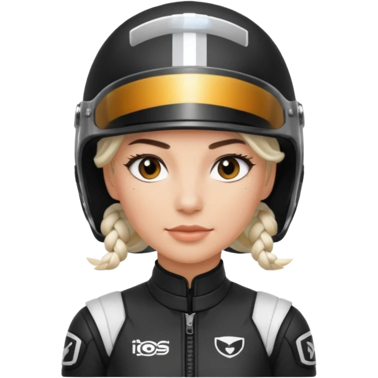 woman with white braided hair in black racer helmet emoji