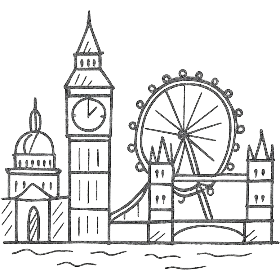 London skyline in a hand drawn black outline style emoji
