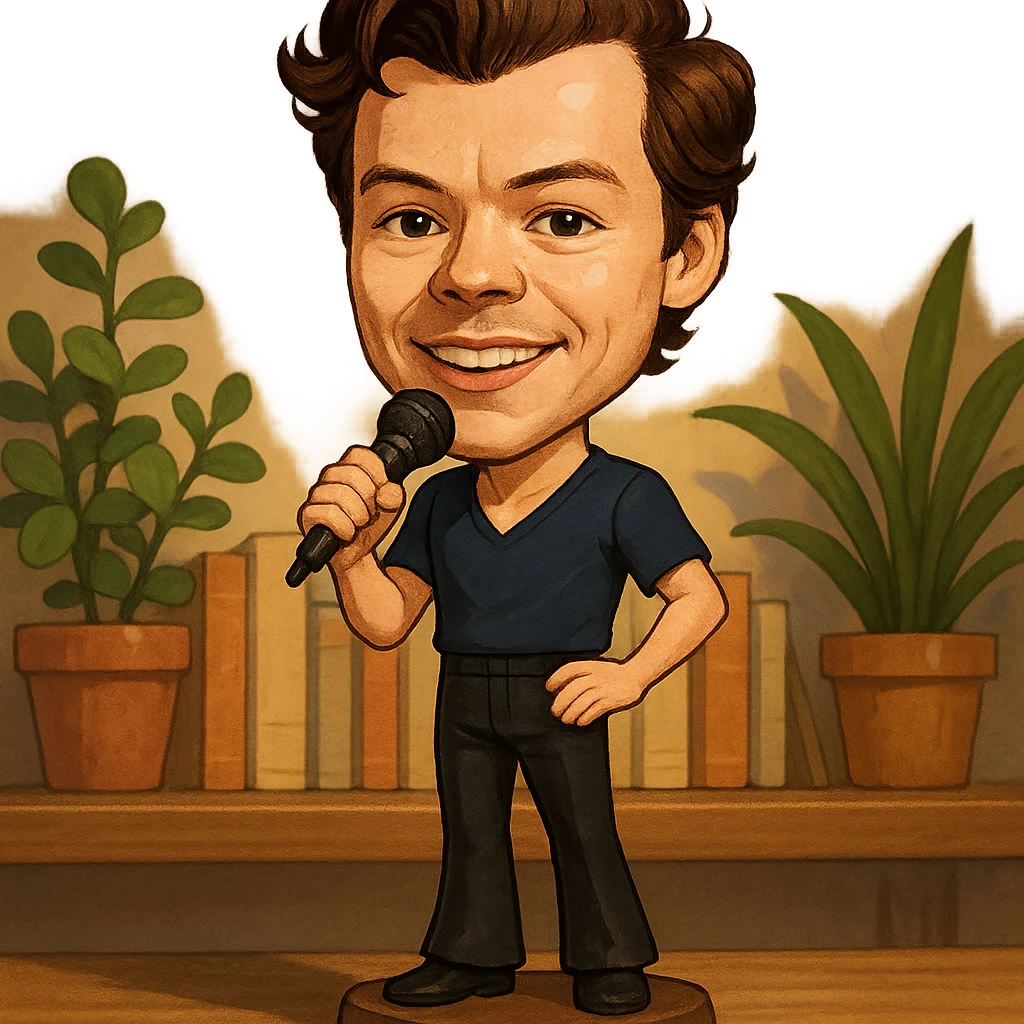 illustration of a pop singer with a microphone in bobblehead style emoji