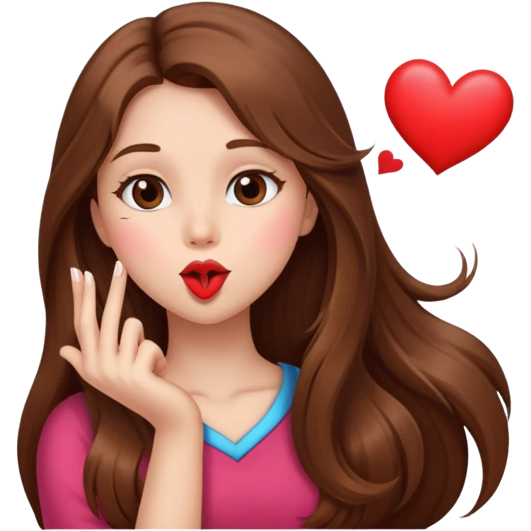 girl with long brown hair blowing a heart kiss emoji