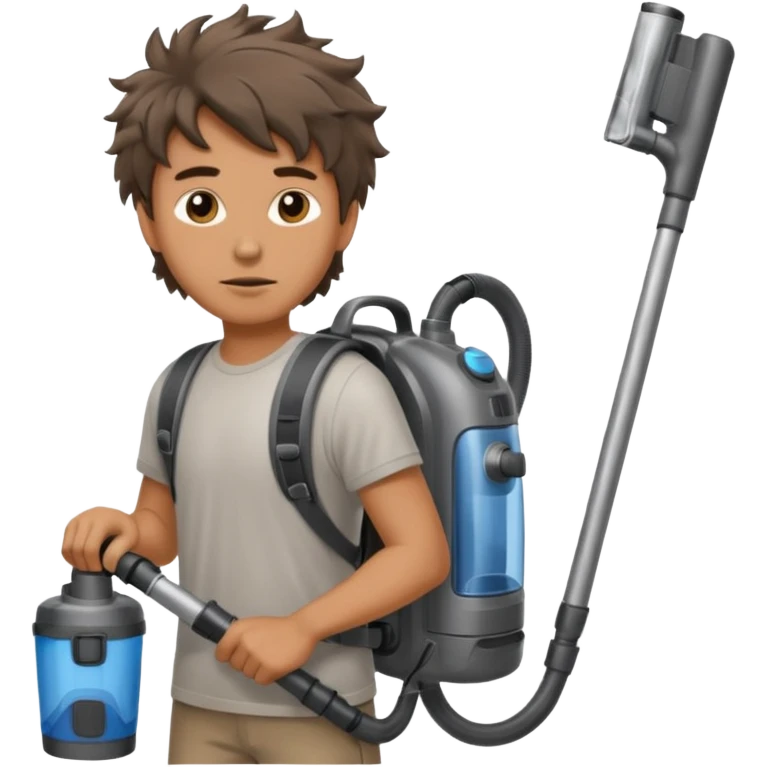 Madman cleaning car with a vacuum in a backpack emoji