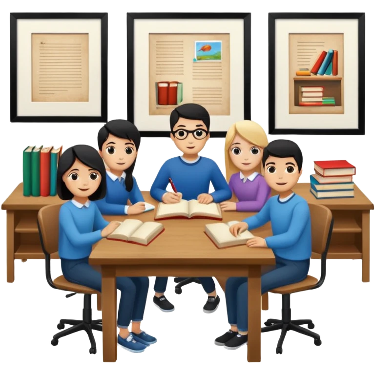 study space with students working on a big table emoji