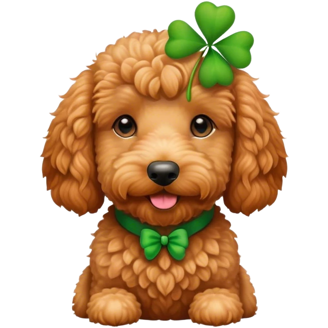 Red golden doodle with green clover  emoji