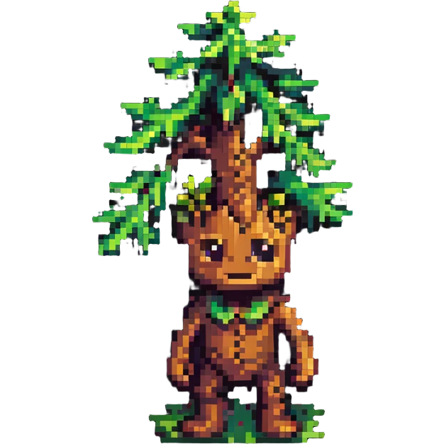 Groot tree character with simple pixelated design emoji