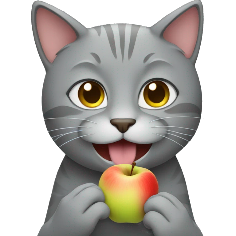 gray cat eating apple emoji