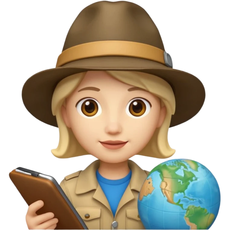 Apple Memoji-style 3D emoji of an explorer with a map and hat, soft shading, rounded shapes, no background.
 emoji