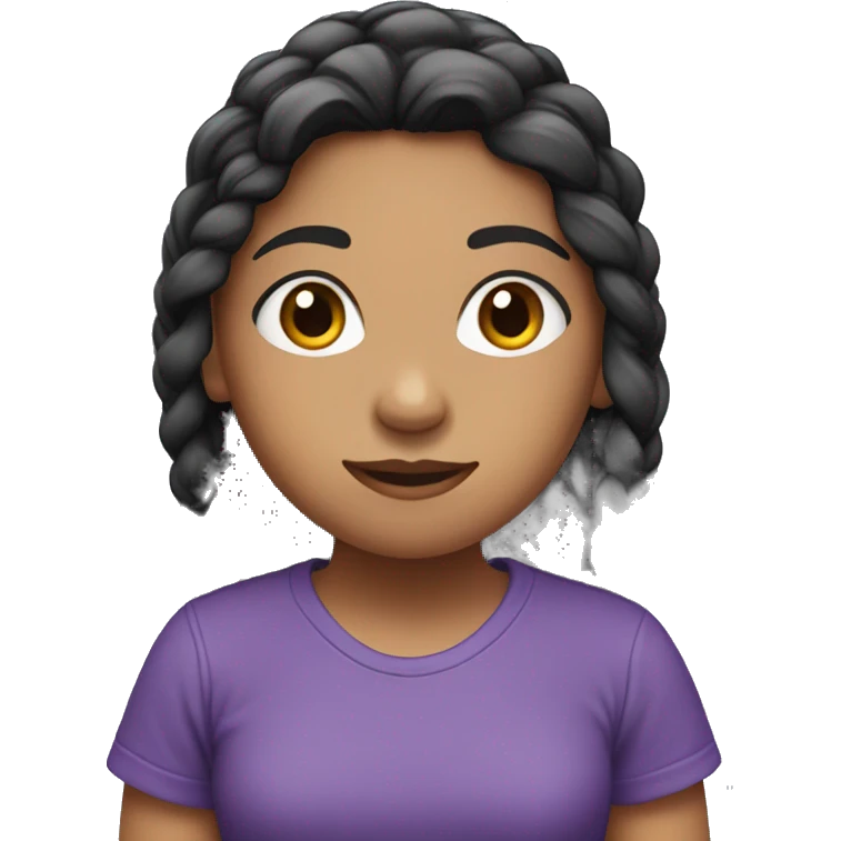Girl with long black hair with braid wearing short purple t-shirt emoji