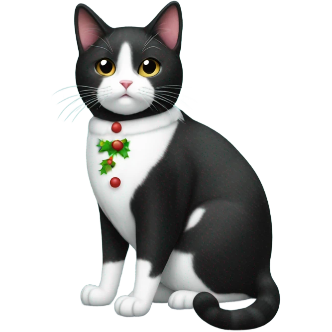 Tuxedo cat in Christmas pajamas emoji