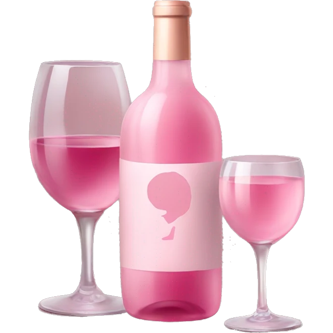 fancy bottle baby pink wine with a glass next to it emoji