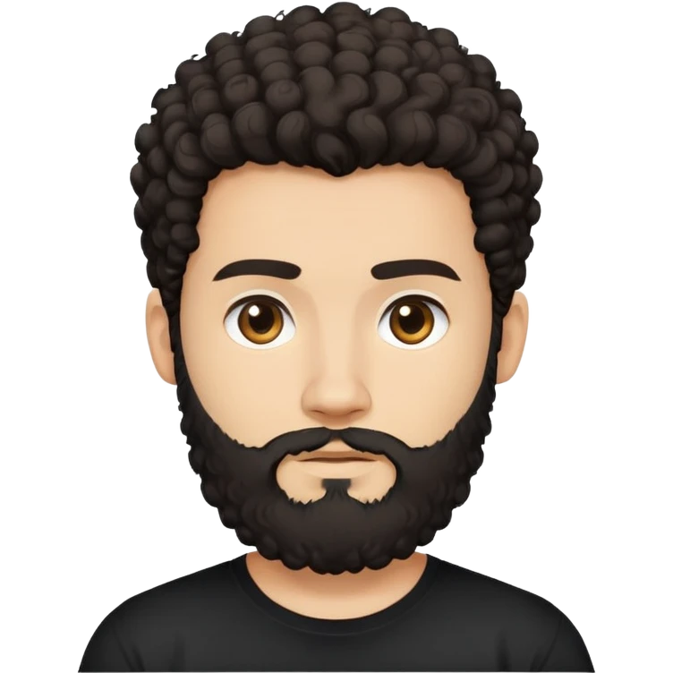 young man with light skin, thick curly dark hair, full beard, neutral expression, plain black t-shirt, front-facing, minimalistic, simplified features, clean lines, flat design emoji