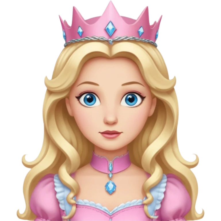 Glinda from the Wizard of Oz with blue eyes, blonde long hair, pink outfit emoji
