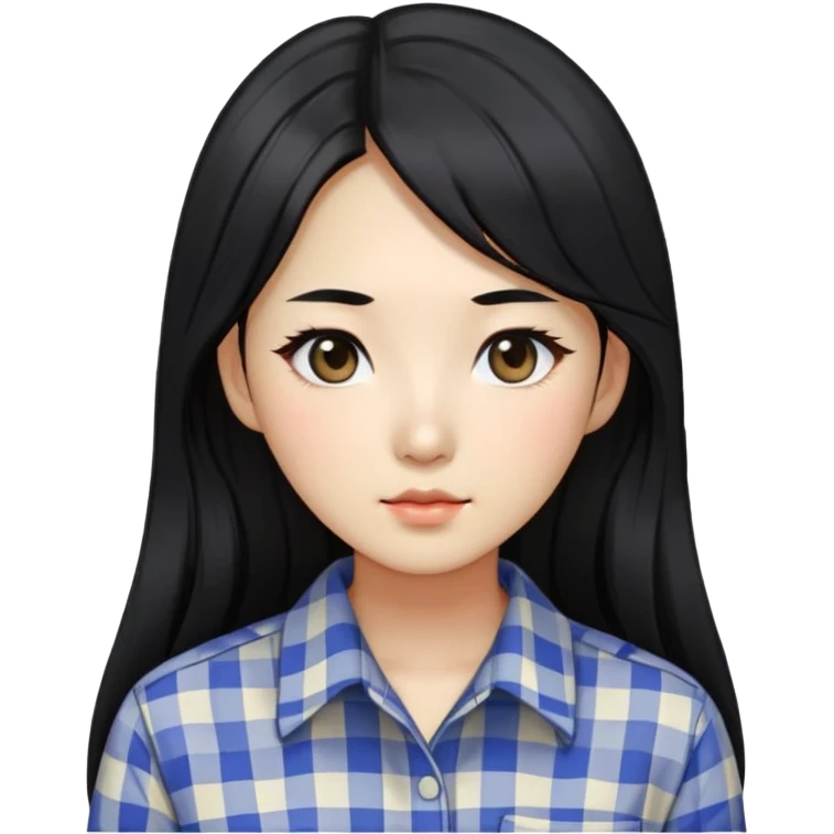 Beautician,Black hair,long hair,Black eyes,Korean, check pattern shirts emoji