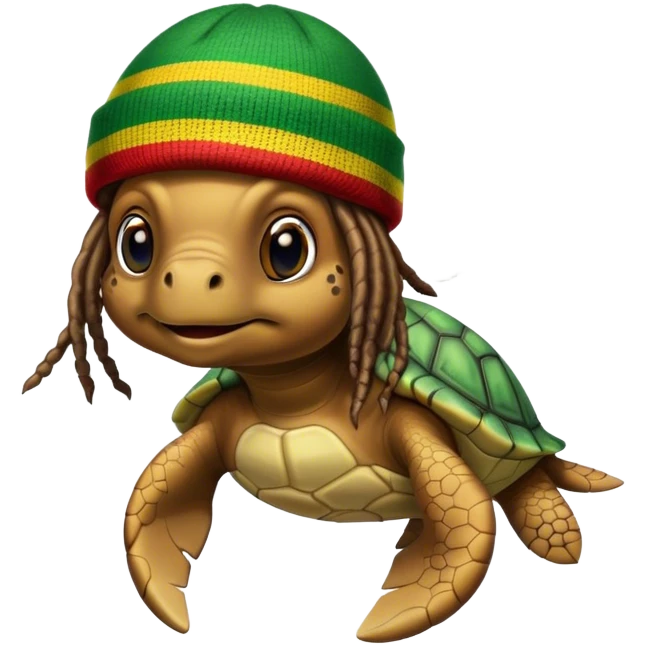 Sea turtle smokin weed. wearing a rasta beanie with dreads. emoji