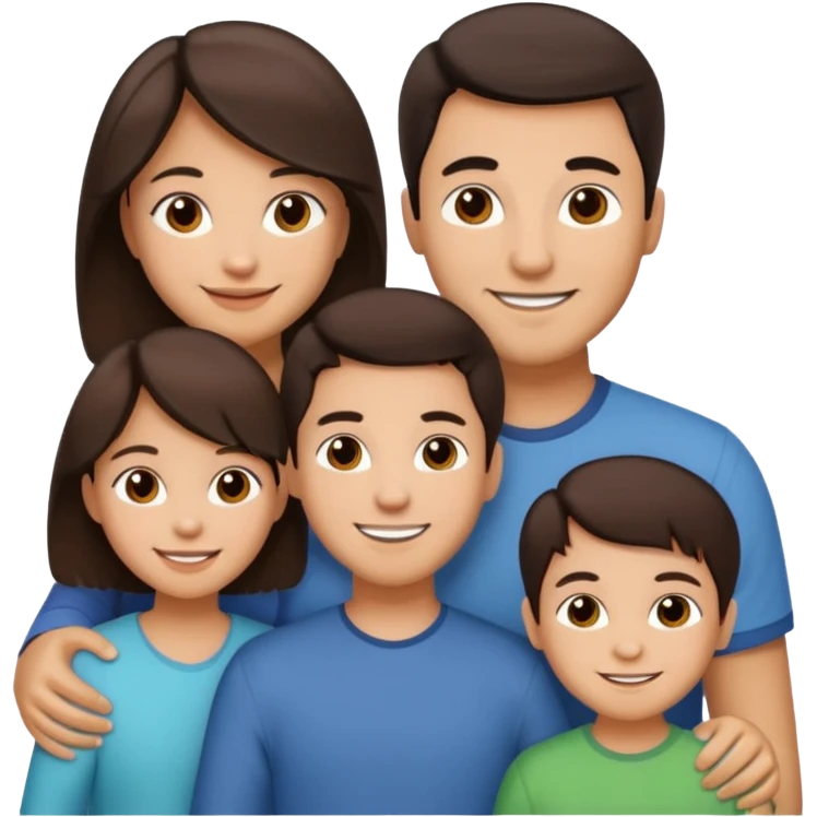 Hispanic family of five: one mom, one dad, two sons, one daughter, all with medium skin tone and dark brown hair emoji